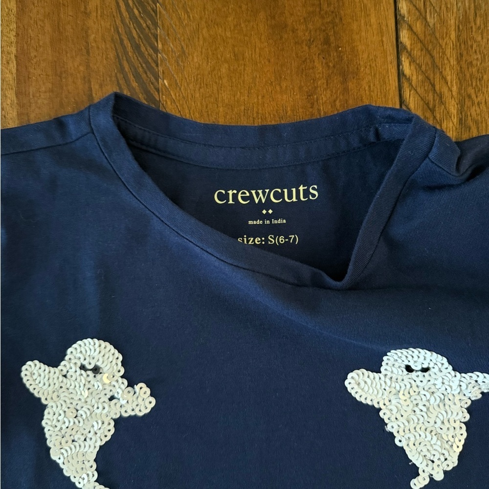 J.Crew Crewcuts Girls Halloween Sequin Ghost Shirt Blue Long Sleeve 4-5 6-7 NWT - Picture 5 of 5